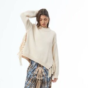 NWT YFB Young Fabulous & Broke Houston Mock Neck Oversized Fringe Sweater size S